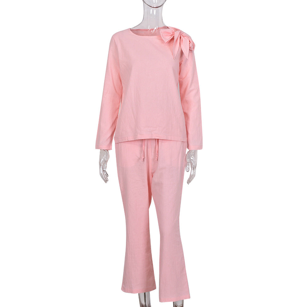Autumn New  Hot Loose Casual Lace up Knotted Long Sleeve Trousers Suit Women