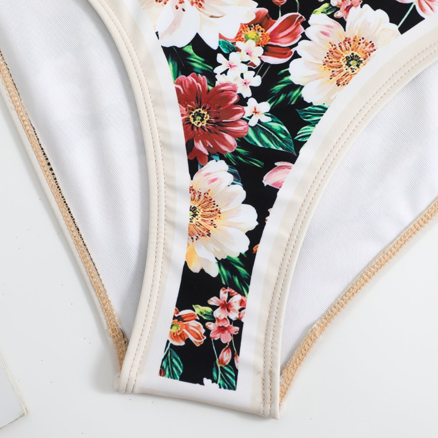 Floral black swimwear suit