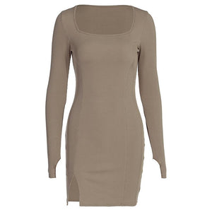 Casual Square Neck Long Sleeve Dress
