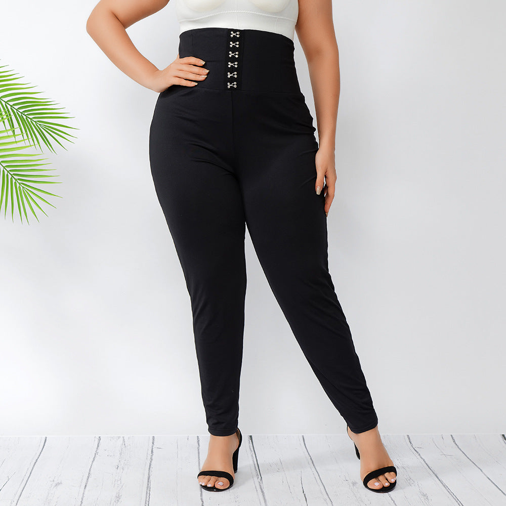 Large Size Women Wear for Hooks Outer Wear Bottoming Tights  High Waist Slimming Ol Commuter plus Size Pants