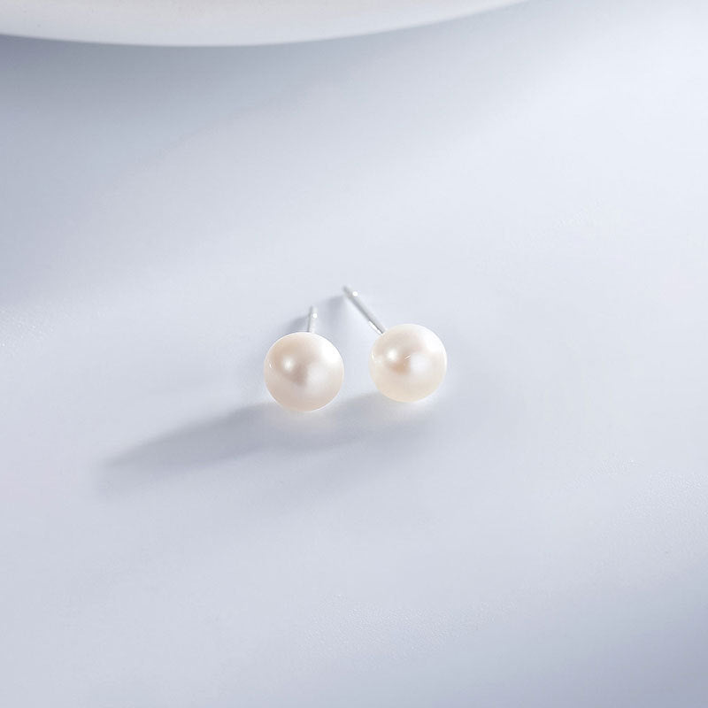 S999 silver natural freshwater pearl earrings female version small fresh new simple ear cave cozy ear