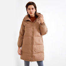Load image into Gallery viewer, Urban leisure Hunting black zipper outdoor thickened Brown medium length hooded down jacket
