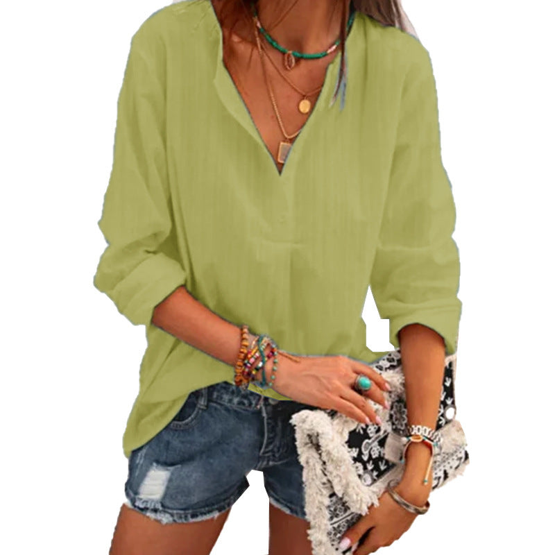 V Neck Long Sleeve Casual Shirt