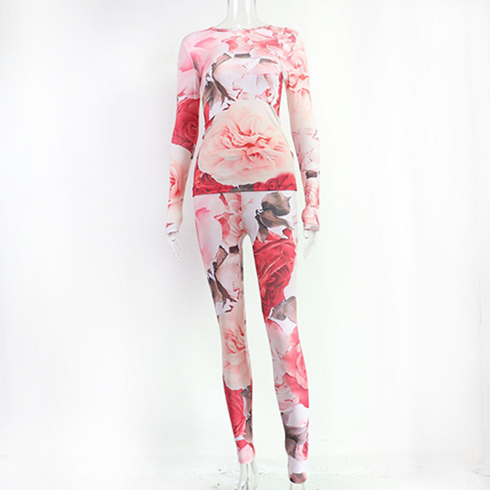 Fitstyle  ( as seen worn by Some Celebrities) New Long-Sleeved Printed Top Hip Lift Leggings Suit Yoga Clothes