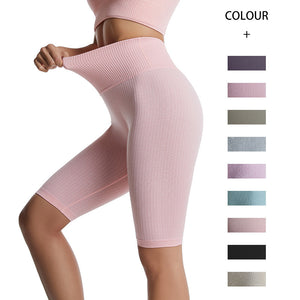 large size solid color Yoga Pants spot fitness thread quintuple pants women's high waist tight hip midpants