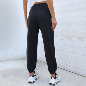 New casual pants women's black street fashion trend printed straight pants