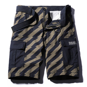 Work Shorts men's new washing stripe Multi Pocket casual pants pure cotton six point sports men's pants