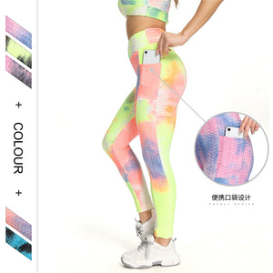 Fitstyle high waist hip lifting fitness tie dyed jacquard Side Pocket Yoga Pants