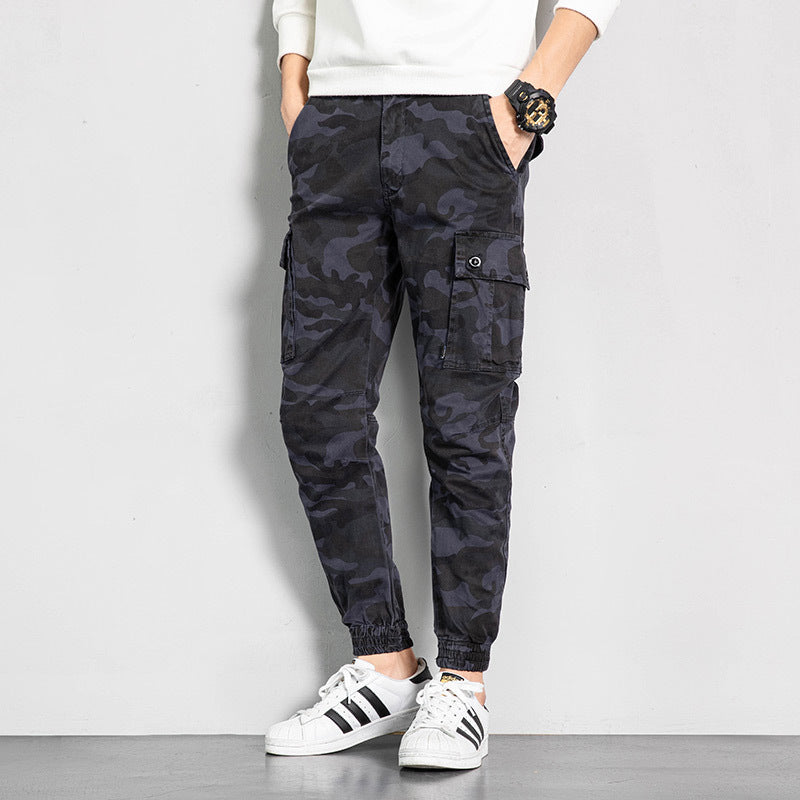 Men's overalls are fashionable and versatile. Large size washed camouflage multi bag casual pants