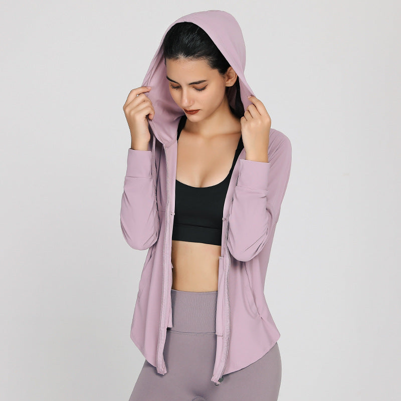 Long  Sun-Proof Workout Clothes Women Mesh Breathable Long-Sleeved Blouse Loose Leisure Sports Running Zipper Jacket