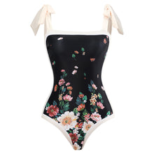 Load image into Gallery viewer, Floral black swimwear suit
