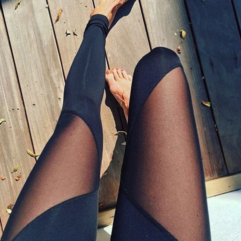 Fitstyle  pants thigh left triangular right trapezoidal mesh slim Yoga Pants