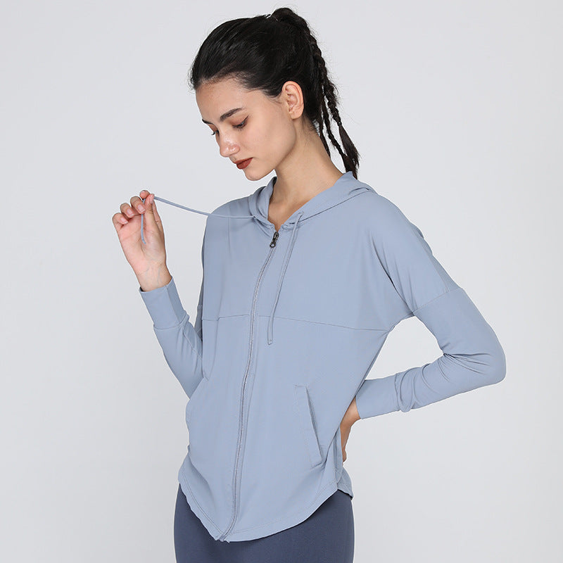 Long  Sun-Proof Workout Clothes Women Mesh Breathable Long-Sleeved Blouse Loose Leisure Sports Running Zipper Jacket
