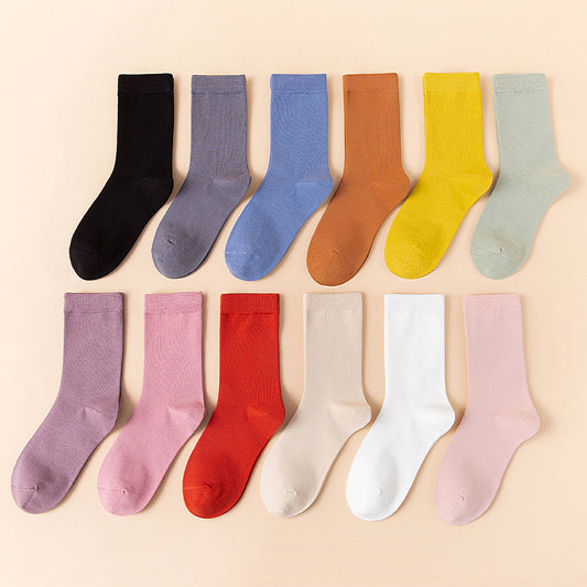 Fitstyle New Mid-Calf Socks Women Casual Anti-Pilling Pure Cotton Socks  High Elastic Waist