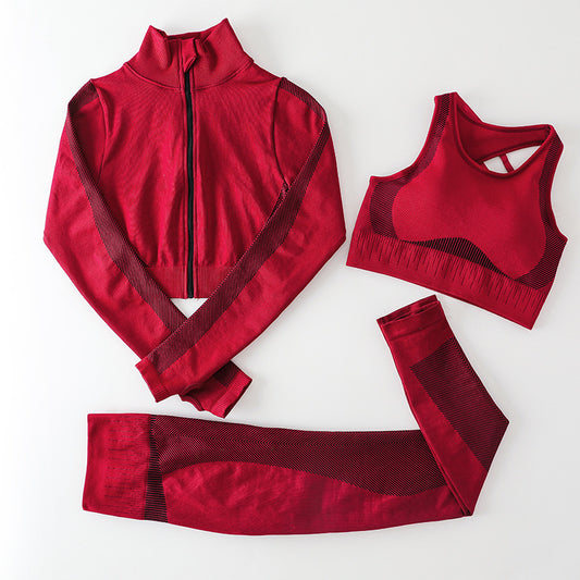 Fitstyle Zipper Yoga Clothes & Warm Up Three Pieces Set