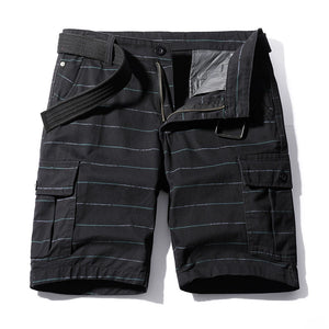 Work Shorts: Men's new fashion pure cotton washing stripe Multi Pocket five point sports casual pants