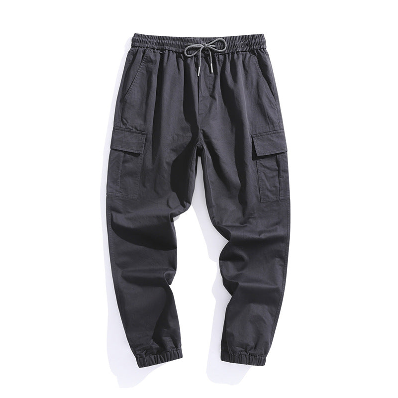 Casual pants: Men's new work clothes trend: solid color Multi Pocket legged work clothes pants