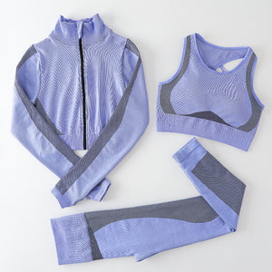 Fitstyle Zipper Yoga Clothes & Warm Up Three Pieces Set