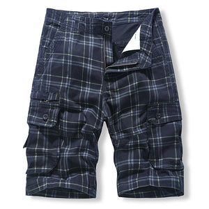 Work Shorts men's fashion sports washed pure cotton plaid Multi Pocket six point casual pants