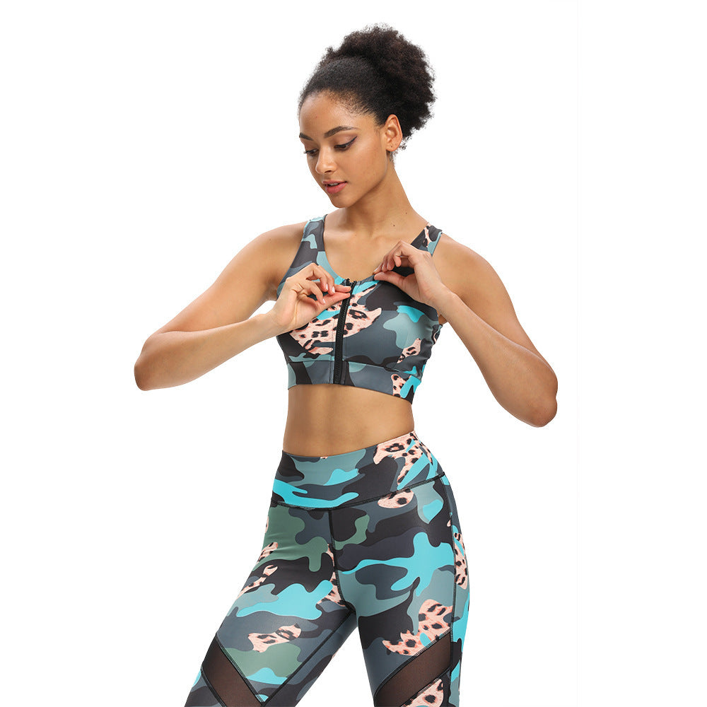 now offers leopard print camouflage zipper mesh stitching thickened Melanie four side elastic Fitness Yoga suit