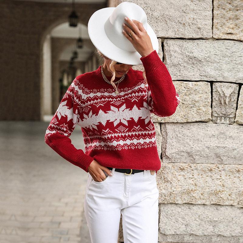 #Christmas# Long Sleeved Round Neck Pullover Sweater