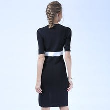 Load image into Gallery viewer, New short sleeved knitted dress medium long straight slim curved bead dress
