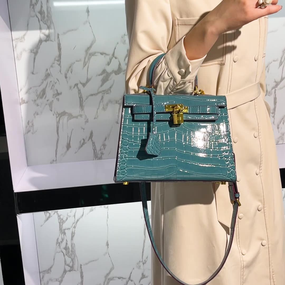Traci K Collection Crocodile Pattern Kelly Bag European and American retro handbag stone pattern women's bag