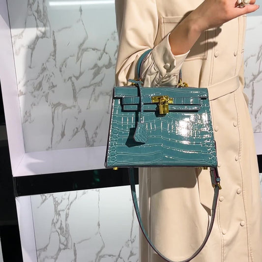 Traci K Collection Crocodile Pattern Kelly Bag European and American retro handbag stone pattern women's bag