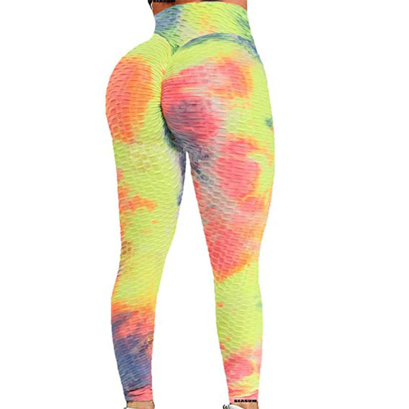 Hot Tie-Dye Yoga Pants Women＇s Peach Hip Bubble Yoga Pants Quick-Drying Printing Fitness Pants