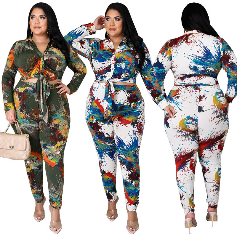 Women Clothing 2021 Autumn New Defilement Printing Fashion Suit