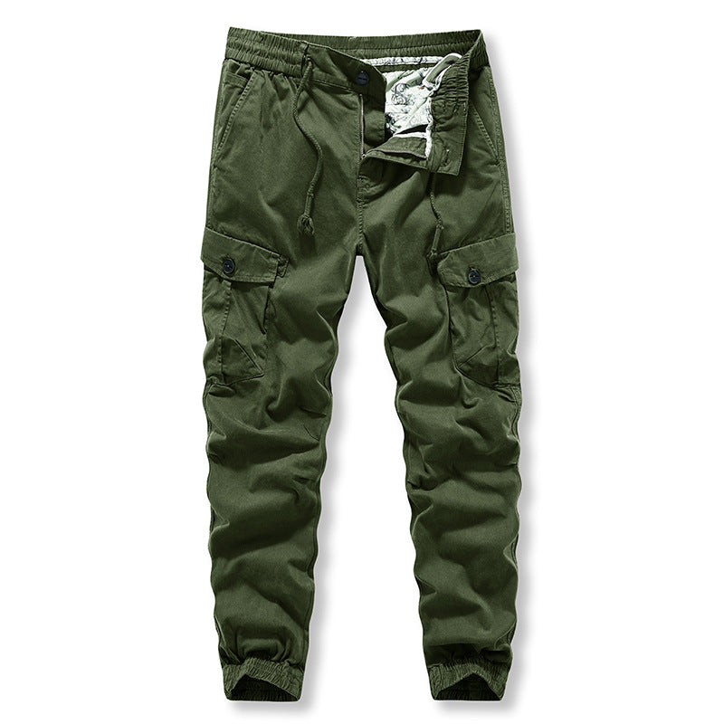 Multi bag overalls: Men's outdoor sports trend; versatile; washed solid color casual pants; pants