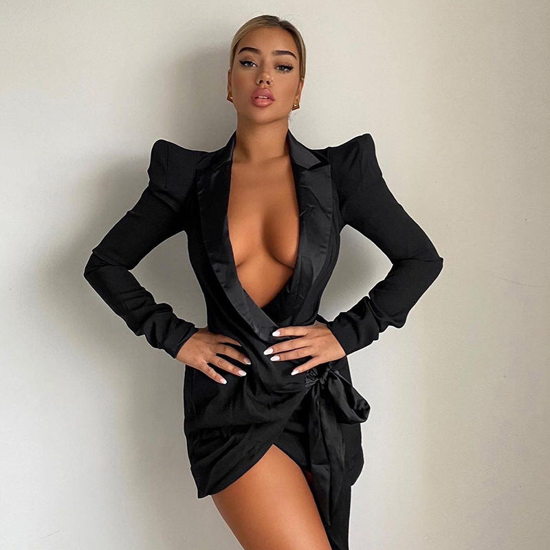 Deep V-neck Long Sleeve Dress