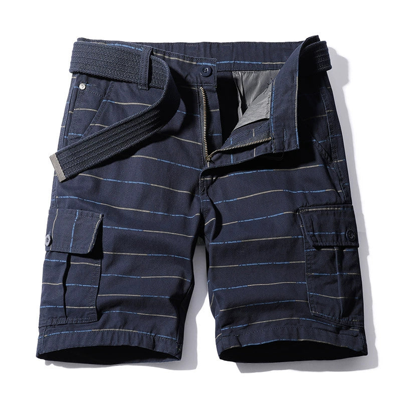 Work Shorts: Men's new fashion pure cotton washing stripe Multi Pocket five point sports casual pants