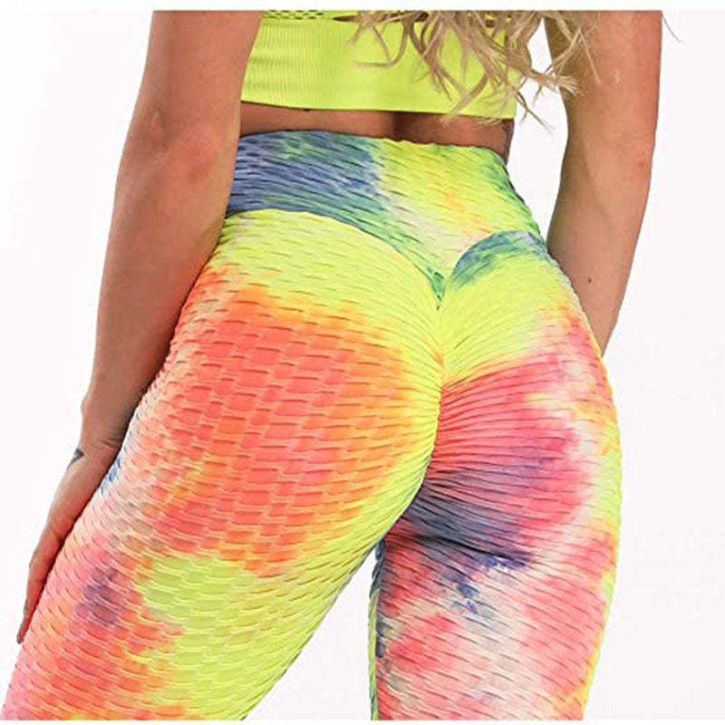 Hot Tie-Dye Yoga Pants Women＇s Peach Hip Bubble Yoga Pants Quick-Drying Printing Fitness Pants