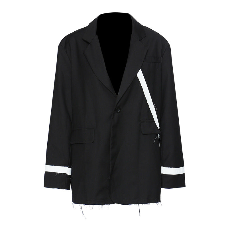 Autumn Hit White Stitching Irregular Niche Rough Edges Coat Top Women Blazers