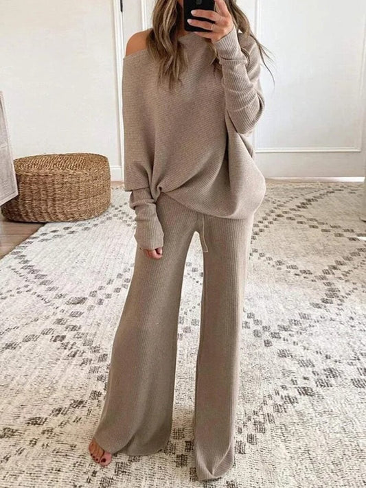 New Women  Solid Color round Neck Long Sleeve Casual Two-Piece Suit Suit