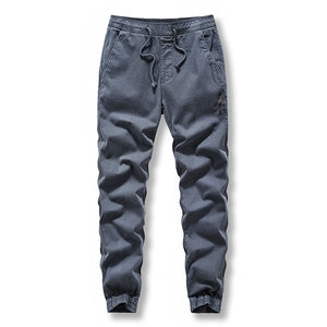 Casual pants: Men's new work clothes, washed solid color, tethered, closed hem, long pants