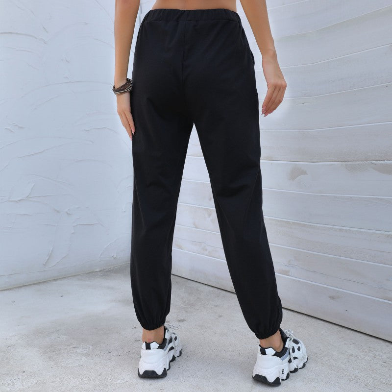 New Pants Black printing drawstring nine legged pants women