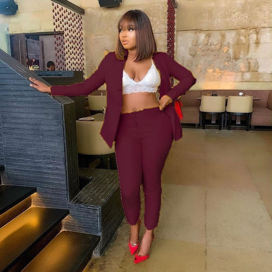 Office Lady Solid Colors Blazer Women Single Button Plus Size Casual Commute Pant Suits 2021 Business Suit Long Sleeve Blazers|Pant Suits|