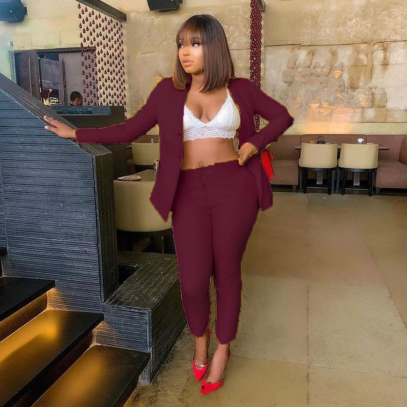 Office Lady Solid Colors Blazer Women Single Button Plus Size Casual Commute Pant Suits 2021 Business Suit Long Sleeve Blazers|Pant Suits|