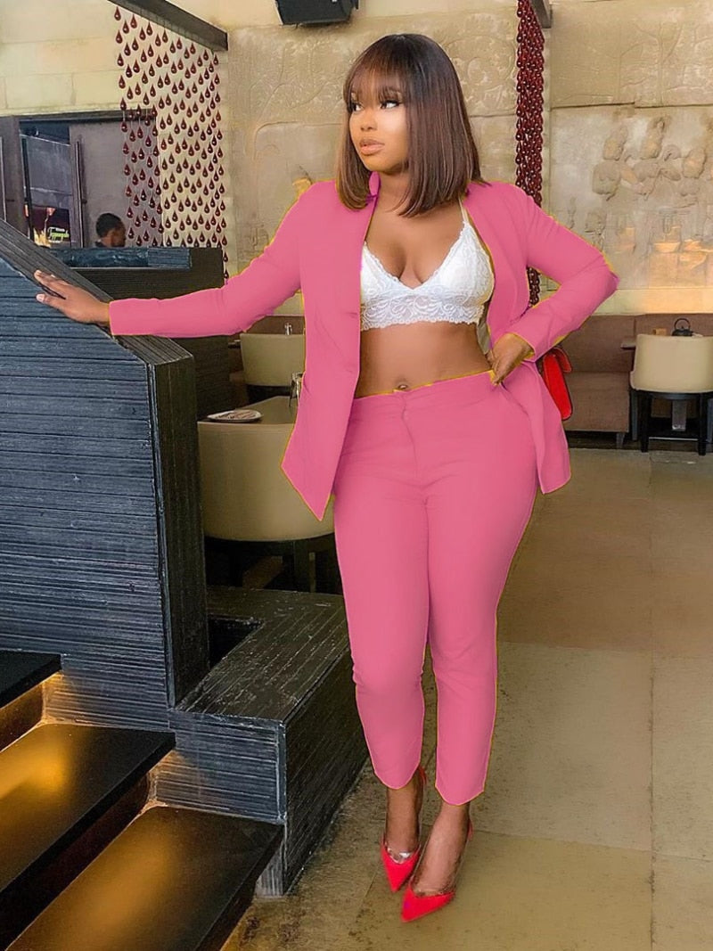 Office Lady Solid Colors Blazer Women Single Button Plus Size Casual Commute Pant Suits 2021 Business Suit Long Sleeve Blazers|Pant Suits|