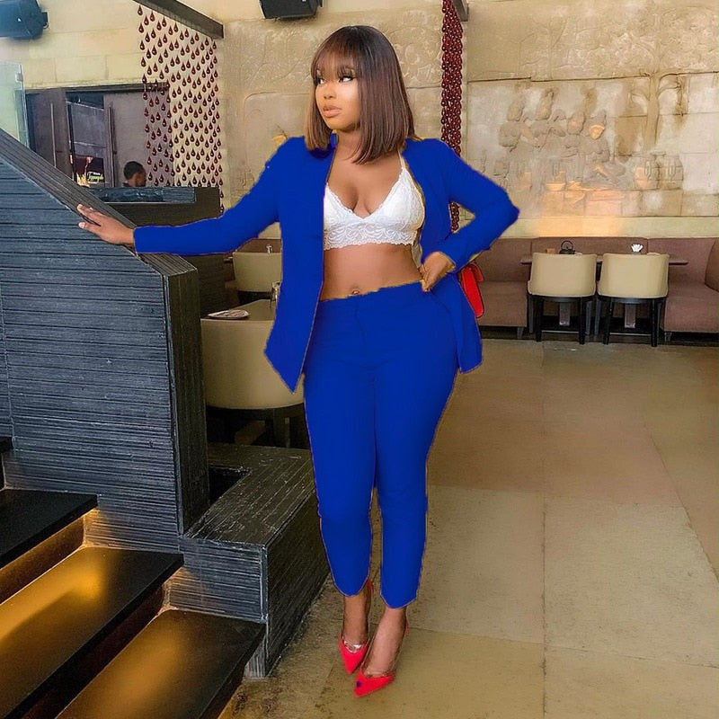 Office Lady Solid Colors Blazer Women Single Button Plus Size Casual Commute Pant Suits 2021 Business Suit Long Sleeve Blazers|Pant Suits|