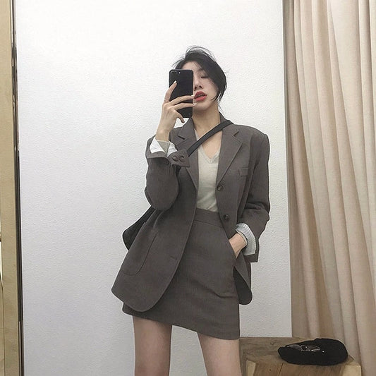 Preppy Style Office Blazers Women Solid Colors Single Breasted Commute Suits 2021 Spring Autumn New Fashion Korean Chic Blazers|Blazers|