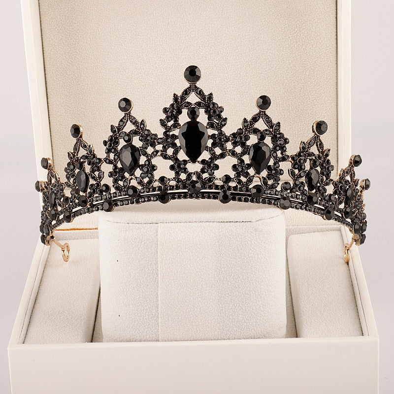 ASHES TO BEAUTY CROWNS-Baroque Black Crystal Pearl Bridal Tiaras Crown Rhinestone Pageant Diadem Bride Headband Wedding Hair Accessories Tiara De Noiva