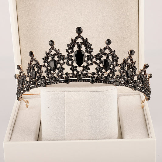 ASHES TO BEAUTY CROWNS-Baroque Black Crystal Pearl Bridal Tiaras Crown Rhinestone Pageant Diadem Bride Headband Wedding Hair Accessories Tiara De Noiva