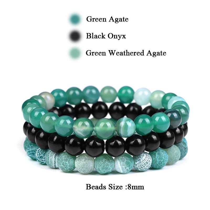 WAVE LENGTH Bracelets 8mm Natural Stone Bracelet Set 3Pcs/set Rhodonite Rose Pink Quartzs Moonstone Amethysts Hematite Bracelets For Women Men Jewelry