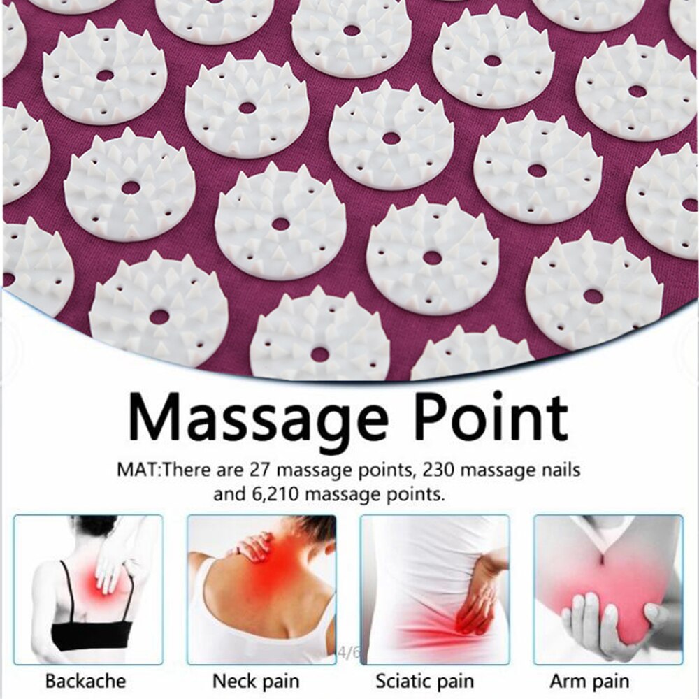 Fitstyle Yoga Massage Mat Acupressure Relieve Stress Back Cushion Massage Yoga Mat Back Pain Relief Needle Pad With Pillow