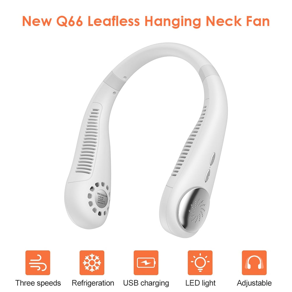New Portable Hanging Neck Fan Bladeless Fan 3 Speed Adjustable Wearable Neckband Mute Fans USB Rechargeable Neck-mounted Cooler