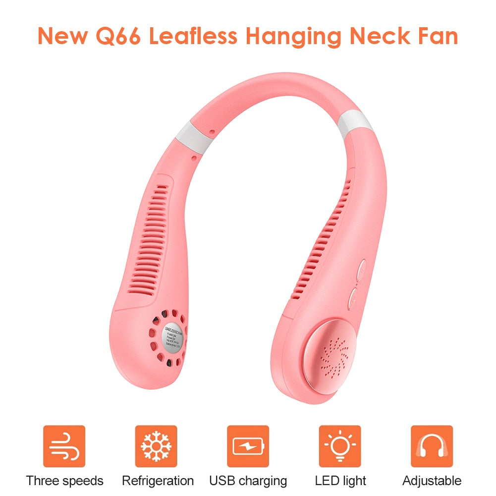 New Portable Hanging Neck Fan Bladeless Fan 3 Speed Adjustable Wearable Neckband Mute Fans USB Rechargeable Neck-mounted Cooler