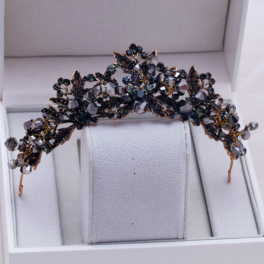 OFFICIAL "ASHES TO BEAUTY" CROWN- Baroque Handmade Black Crystal Beads Bridal Tiaras Crown Rhinestone Diadem Pageant Veil Tiara Headbands Wedding Hair Accessories
